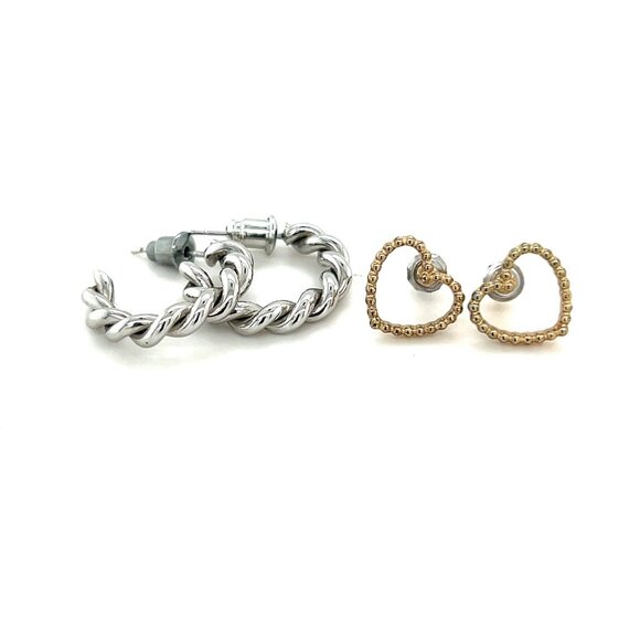 2 Pairs Hoops & Heart Stud Earrings - Picture 1 of 5
